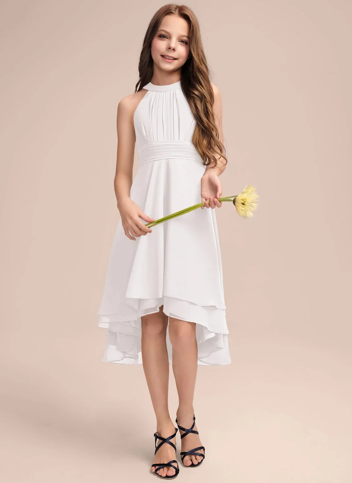 

Flower Girl Dresses Asymmetrical Chiffon Junior Bridesmaid Dress With Pleated Evening Dress New Elegant Banquet Gowns