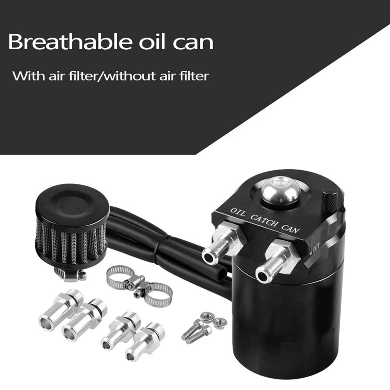 Universal Aluminum Oil Catch Can Polish Baffled Reservoir Tank Silver With Breather Filter 300ML