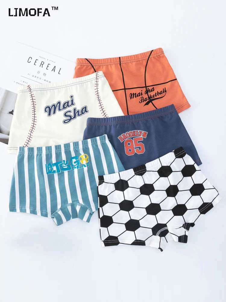 

LJMOFA 5pcs Kid Boys Underwear Boxer for Child Soft Cotton Breathable Underpants Boy Football Panty Basketball Sport Shorts B176