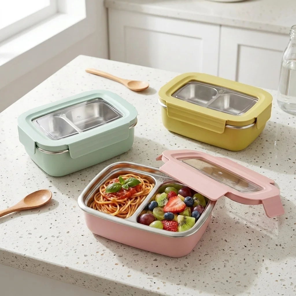 304 Stainless Steel Bento Lunch Box For Kids Students Single/Double Compartment Sealed Portable Food Container Microwave Safe