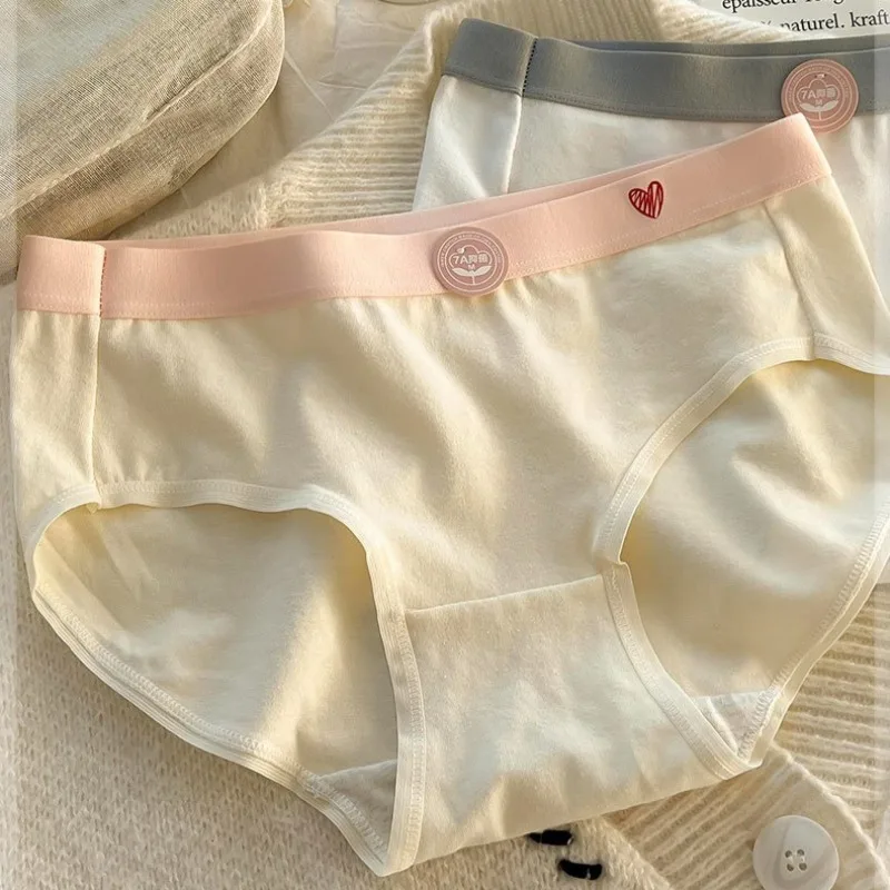 SP&CITY Love Heart Print Cotton Underwear for Women Mid Waist Sweet Breathable Seamless Panties Sports Comfort Soft Daily Briefs