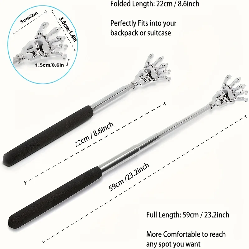 Portable Stainless Steel Adjustable Back Scratcher Stainless Steel Telescoping for Both Human and Pets Extendable Back Massager