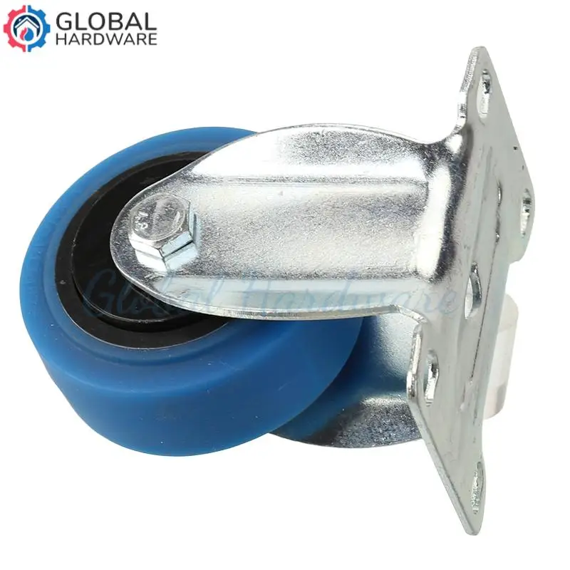 Rodízios de borracha macia de baixo perfil de 3 polegadas - Roda fixa de bala azul Mini design rígido silencioso para carrinhos