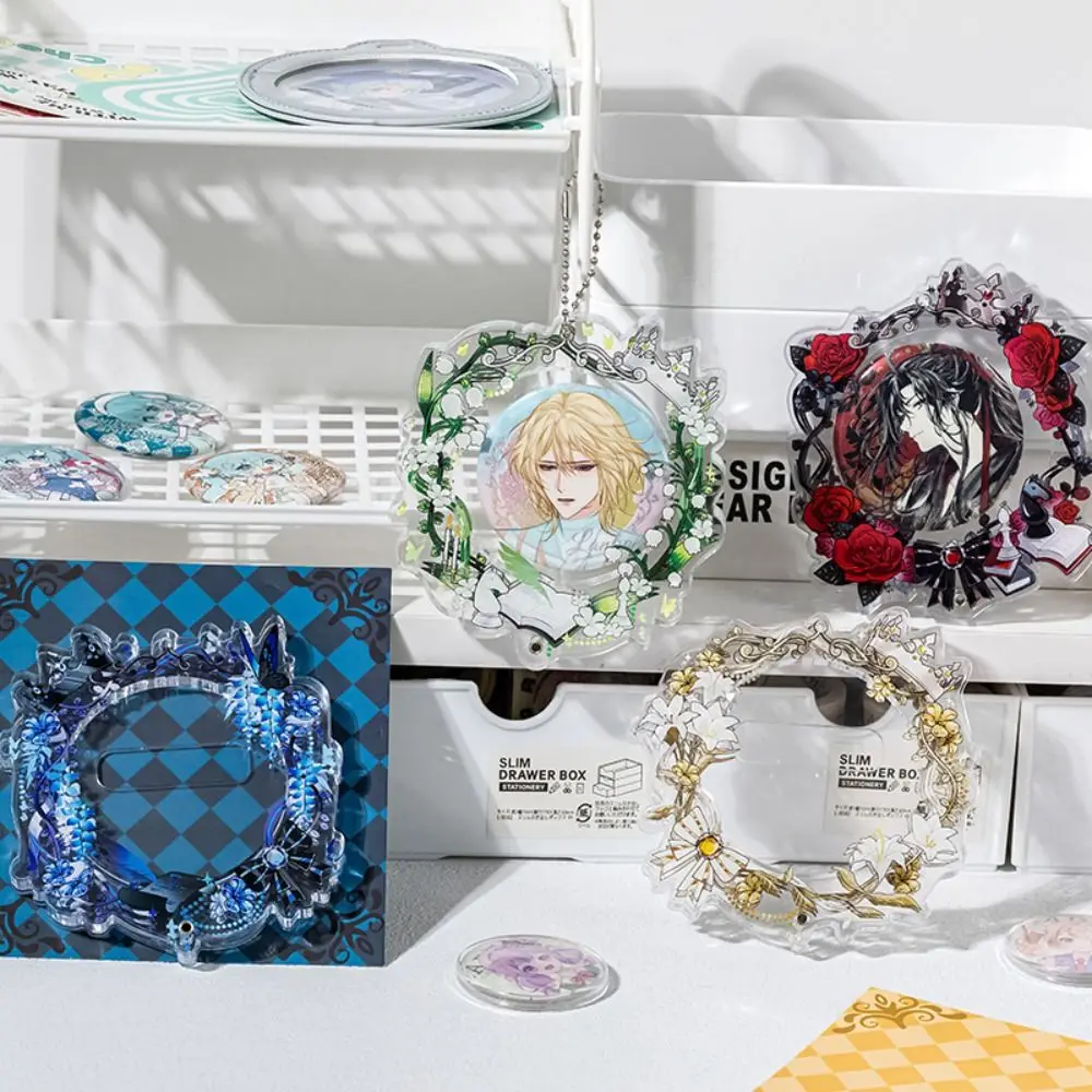 Badge Protector Anime Badge Holder Clear Creative Acrylic Badge Flower Transparent with Chain Pins Display Base Backpack Decor