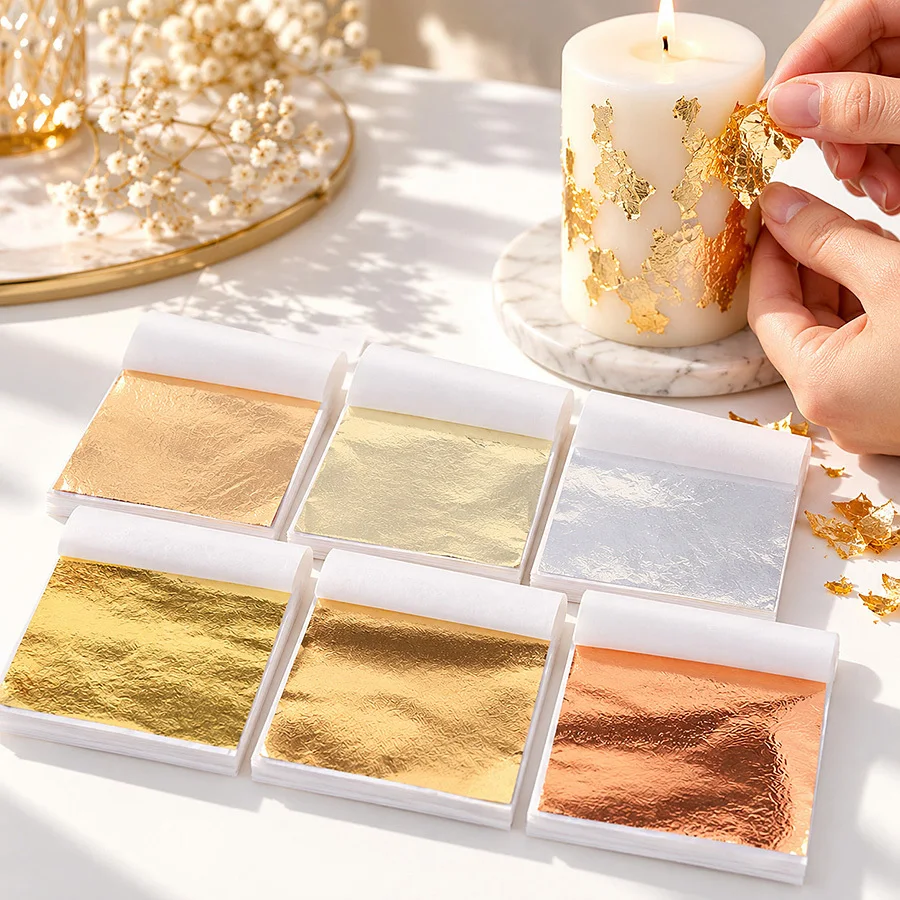 100 Sheets Golden Foil Paper for Resin Crafts, Nail Art, Slime, Scrapbooking, DIY Gilding, Furniture Wall Decor