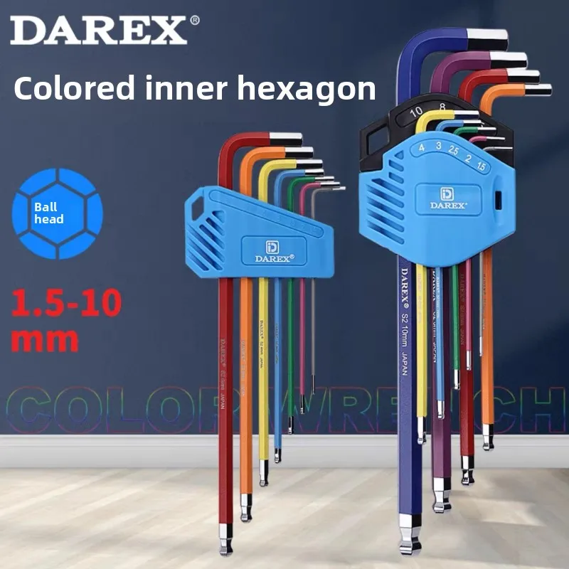 Professional Darex S2 Steel Hex Key Set Tool with Colorful Coating for Hex Bolts Inner Hexagon Wrench