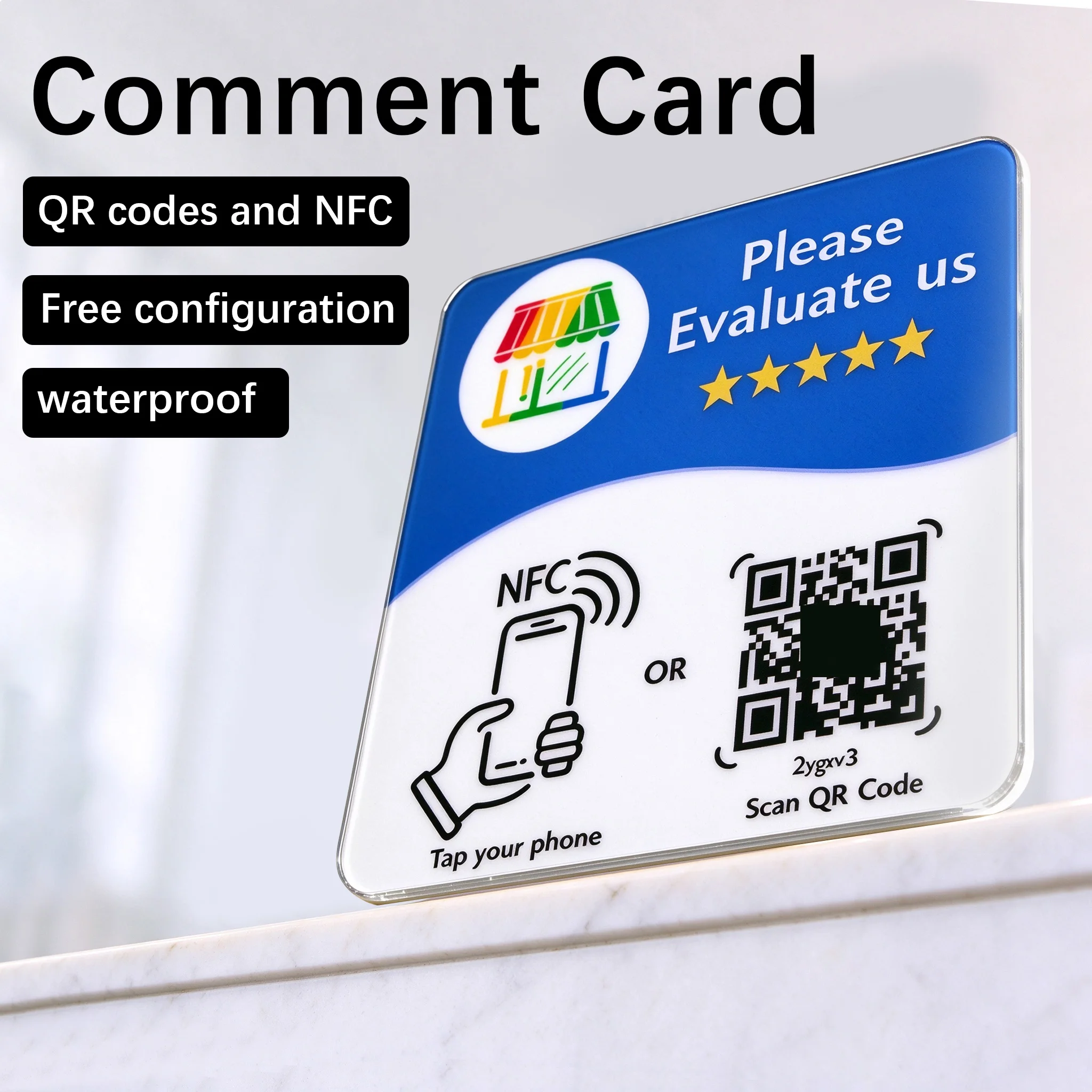 Programmable NFC 215 Square Card, Suitable for Google Review Card NFC Station Desk, 13.56MHz QR Code Editable Vertical Card