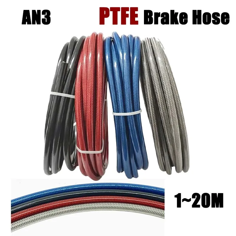 1-20M Motorcycle AN3 Braided Stainless Steel PTFE  Brake Line Gas Oil Fuel Tube Pipe Racing Brake Hose