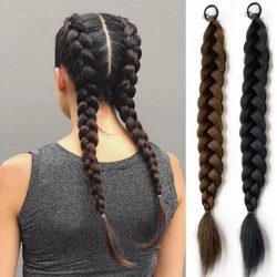 DIFEI Synthetic Boxer Ponytail Hair Extensions Elastic Hair Rope Wigs Natural Black Heat Resistant Braided Fakehair for Women