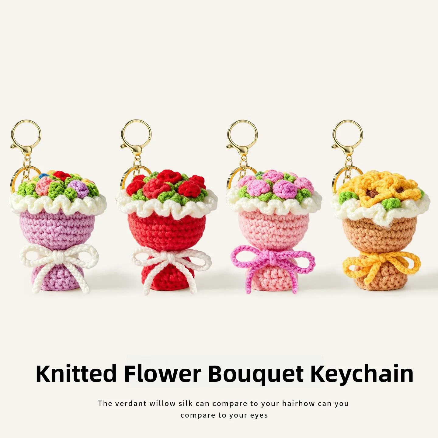 Handmade  Rose Bouquet Bag Charm Yarn Sunflower Keychain Delicate Teacher's Day Gift Fashionable Bag Accessory