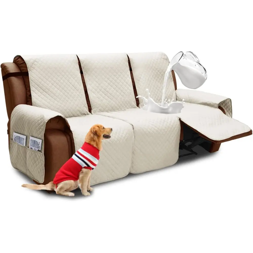 XINEAGE Water Resistant Recliner Cover, 3 seat Recliner Sofa Covers with Pockets, Quilted Thick Recliner Protector Cover for Dog