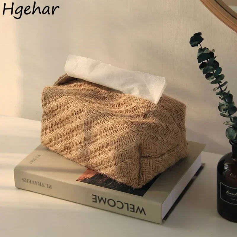 Tissue Boxes Linen Japanese Style Retro Vintage Jute Case Napkin Dinning Room Table Container Paper