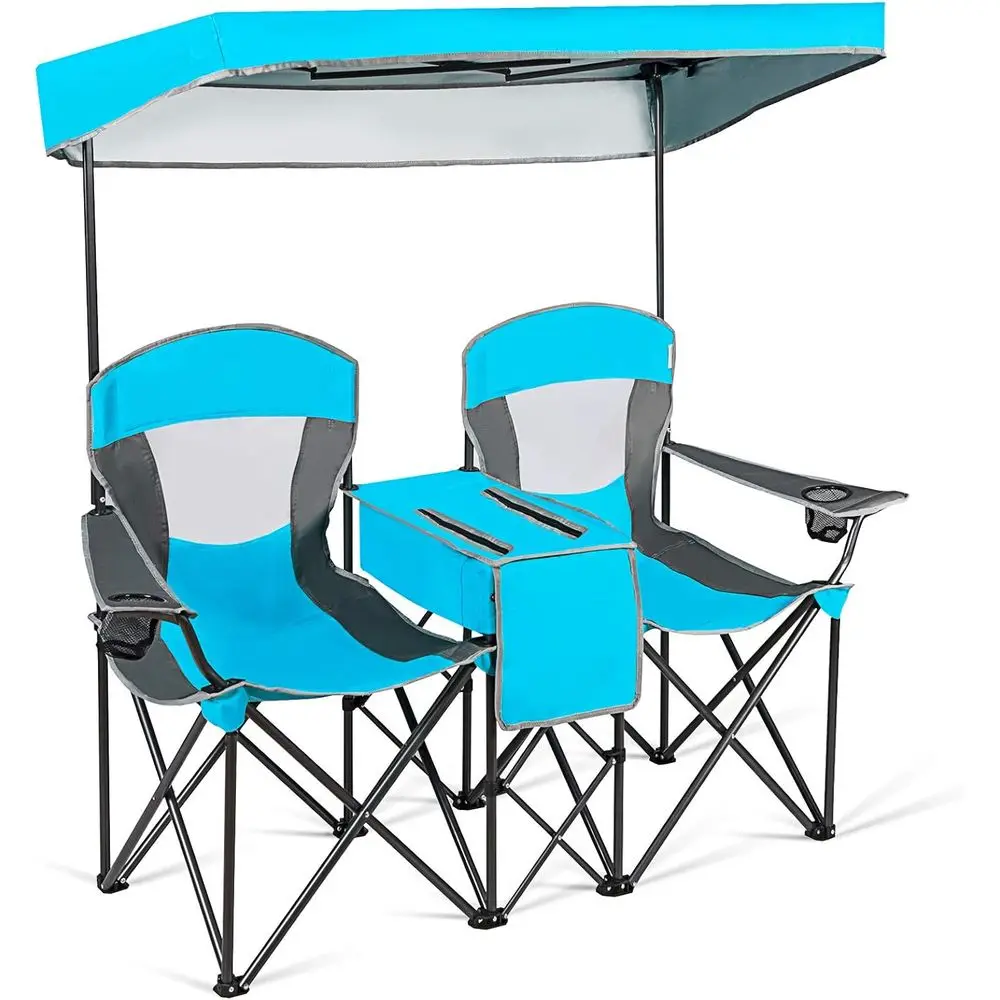 

Blue Double Camping Chair with Cup Holder, Iced Bag, Storage & Carry Bag for Adults