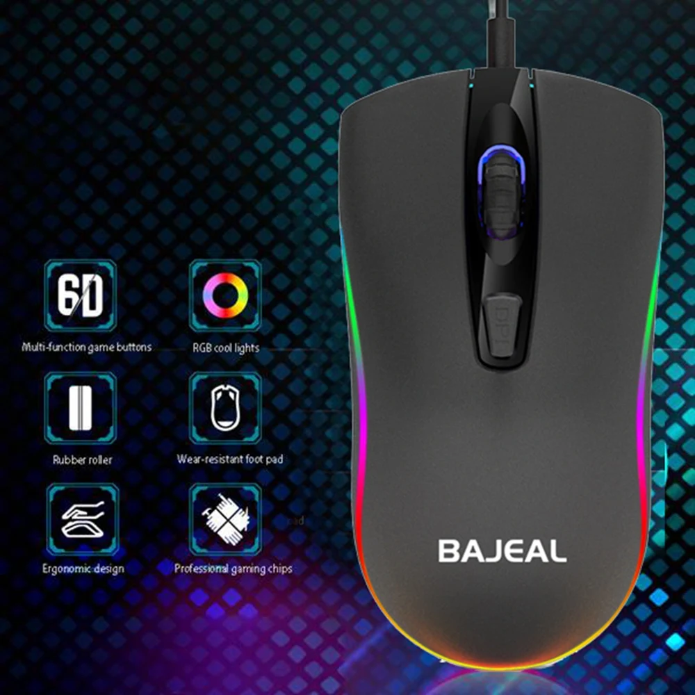 BAJEAL 4D Gaming Mouse with RGB Backlight Wired Mouse Game with Backlit Mause Game for Laptop Notebook PC Accessoies