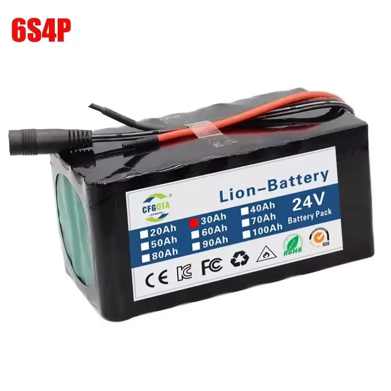 NEW 24V Battery 500W 6S4P Lithium Battery Pack 100Ah Suitable for 100W 250W 500W motor with Capacity Indicator&BMS+Charger