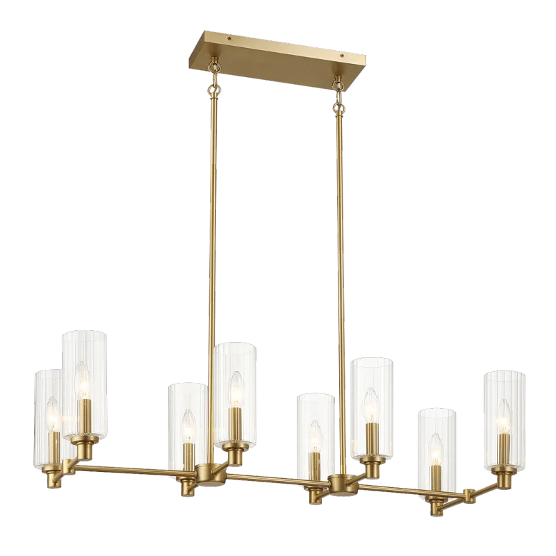 Messing klar klar gerippt Glas Home Island Insel klar Lichter Lichter Insel Satin Weide acht Lichter Insel mit klar gerippt