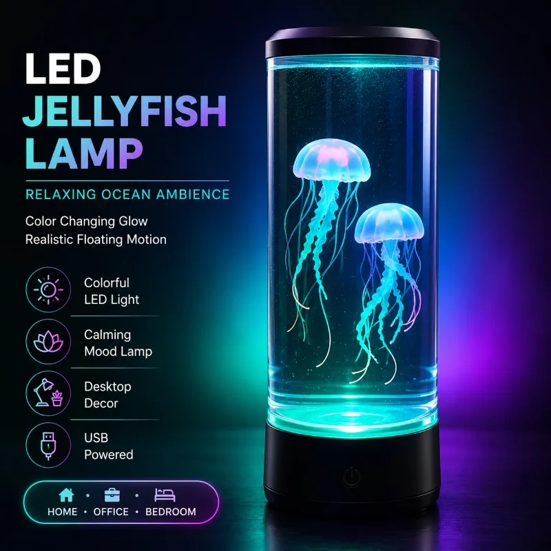 LED Jellyfish Lamp Color Changing Aquarium Night Light Ocean Decor for Kids Bedroom Desk Living Room Home Gift Jellyfish Lamp
