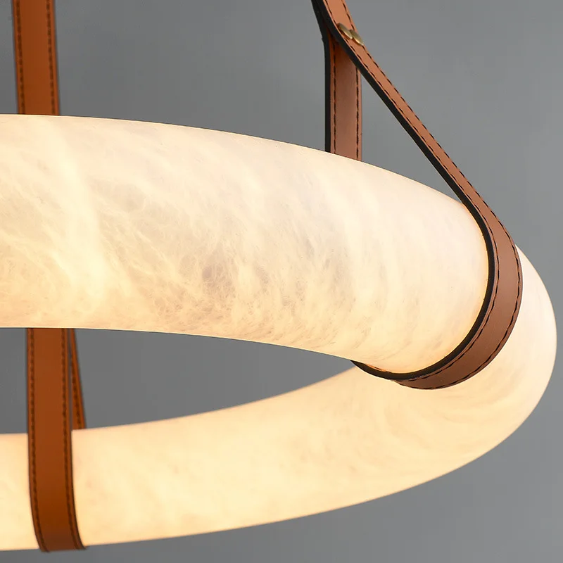 2026 Circular Marble Leather LED Hanging Lamp Modern Bedroom Living Room Main Light Fixture Nordic Faux Marble Pendant Light