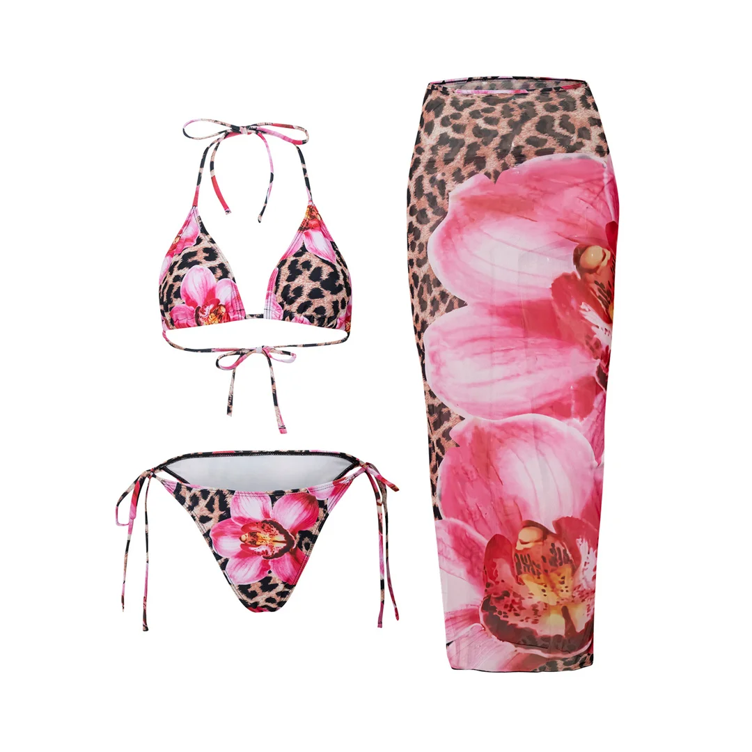 XS - L, mit Rock, Blumenmuster, Bikini, Damen-Badeanzug, dreiteiliges Bikini-Set, Damen-Bademode, Badebekleidung, Badeanzug, Modell V6788. – Detail 28