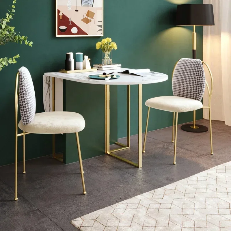 

#Nordic Style Modern Furniture Stainless Steel Frame Marbling Slab Folding Luxury Dining Table