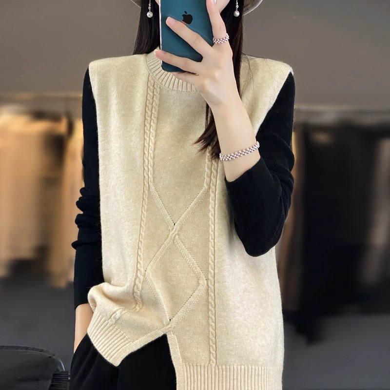 2024 Women\'s sweater vest cashmere vest V-neck sleeveless sweater vest women\'s cashmere jacket fashionable top