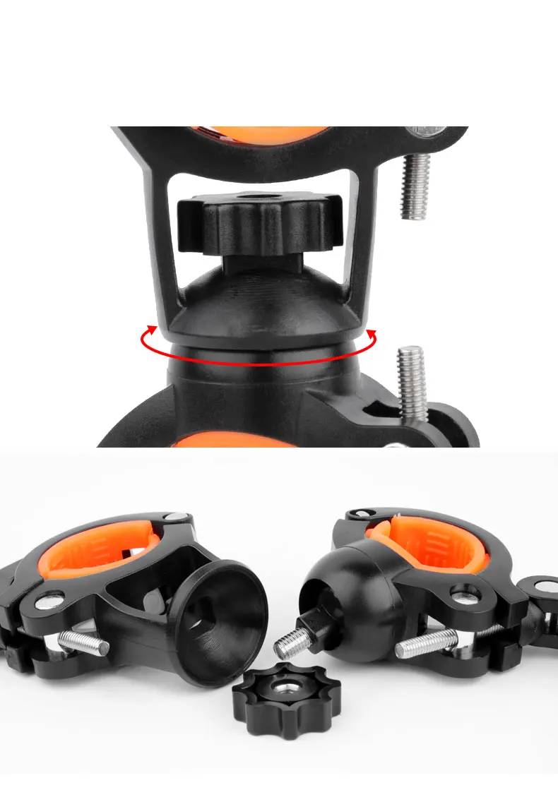 Deemount 360°Rotation Tilting Adjustable Bike Lamp Flashlight Stand Mount Universal Cycling Clip Clamp LED Torch Holder