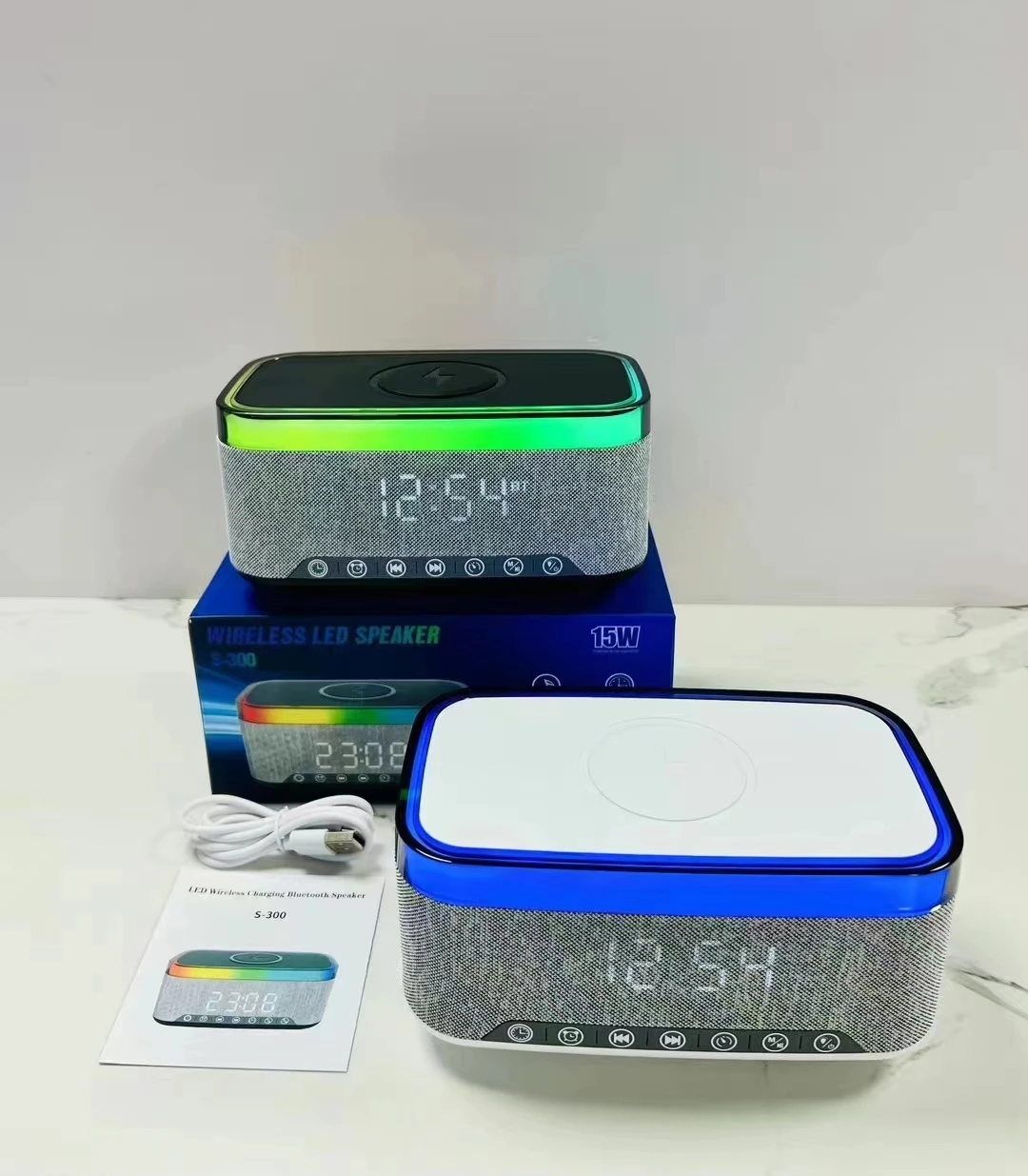 Bluetooth music speaker answering phone, wireless charging clock, alarm clock, dazzling atmosphere light