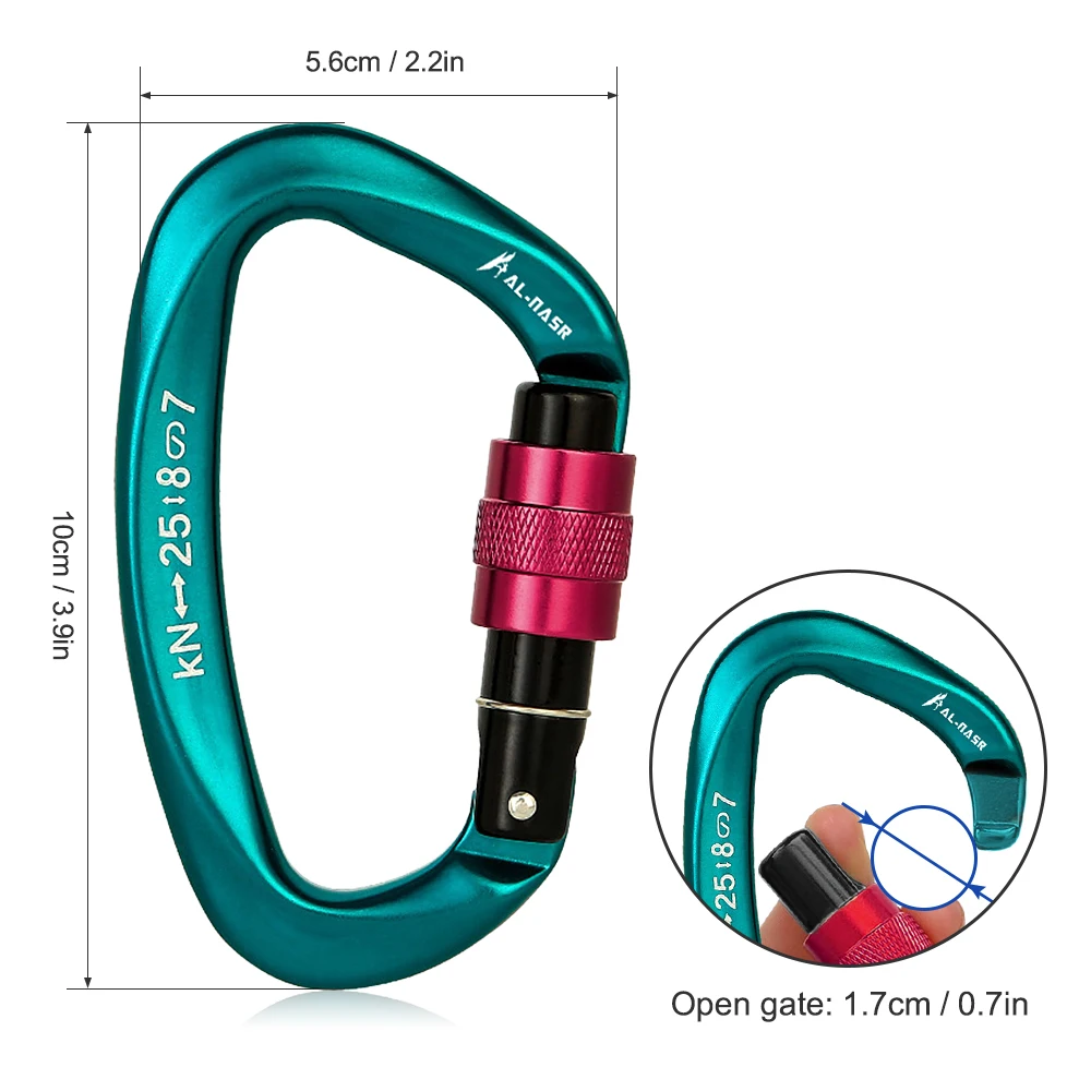 25KN D-shape Professional Carabiner Screw Locking Gate Carabiner Climbing Rappelling Gear Quick Equipment Outdoor Hammock