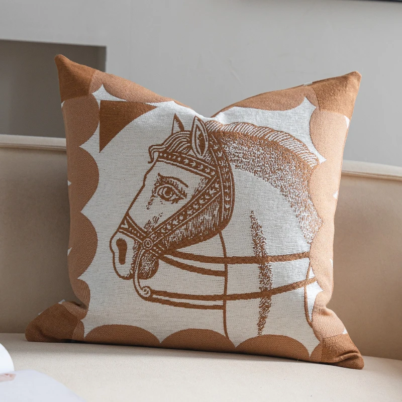 Luxury Chenille Horse Decorative Pillow Cover with High-End Abstract Colorful Geometric Pattern for Sofa or Bed