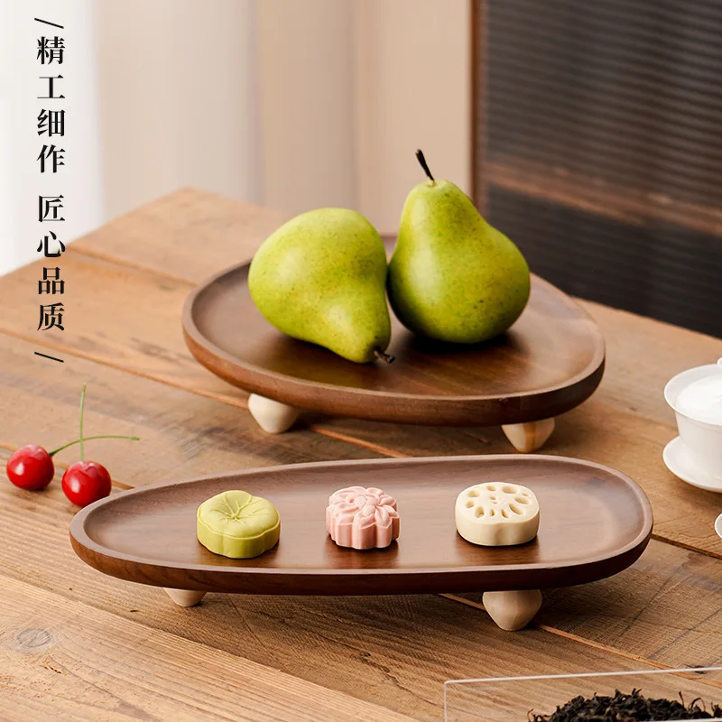 Chinese Style Wooden High Leg Plate Irregular Fruit Inventory Heart Plate Snack Household Storage Tray