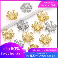 50pcs Stainless Steel Gold Plated Hollow Six Petal Bead Cap Charm End Spacer for DIY Bracelets Jewelry Making Supplies Wholesale