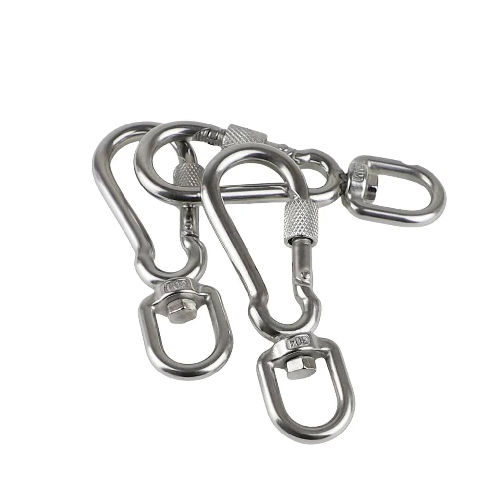 304 Stainless Steel Carabiner with Swivels Hook for Dog Collar And Pet Leashes Bolted Joint Carabiner for Camping