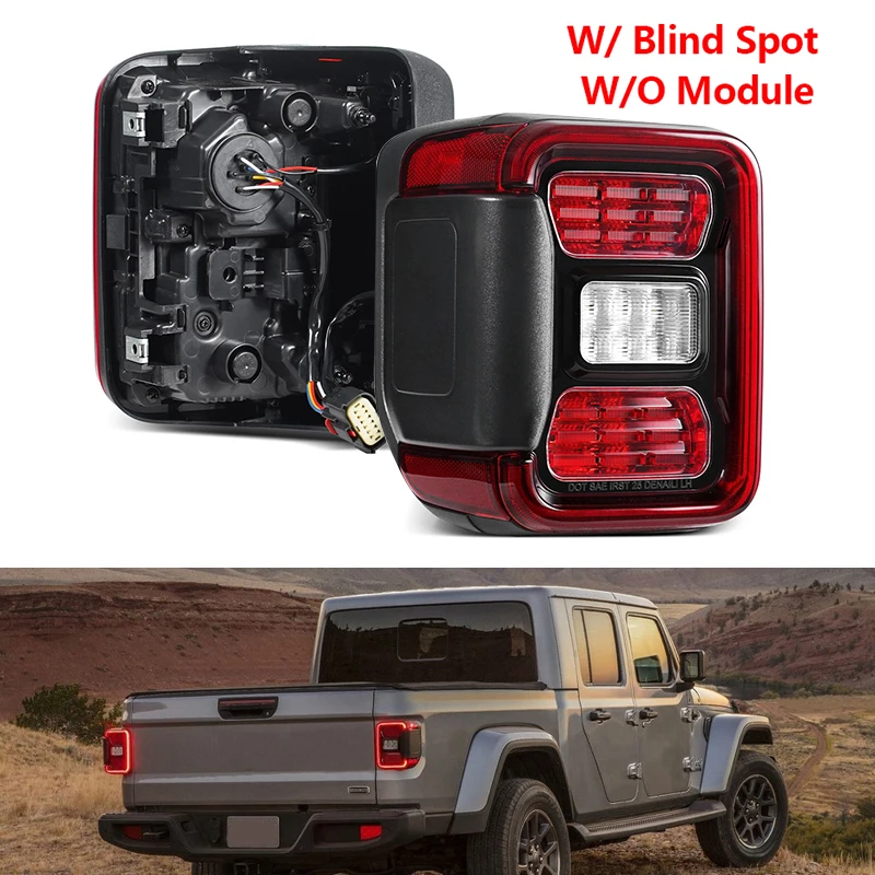 For Jeep Gladiator 2020-2025 1 PC LED Tail Light Car Driving Reversing Brake Lamp Turn Signal Light W/ Blind Spot W/O Module