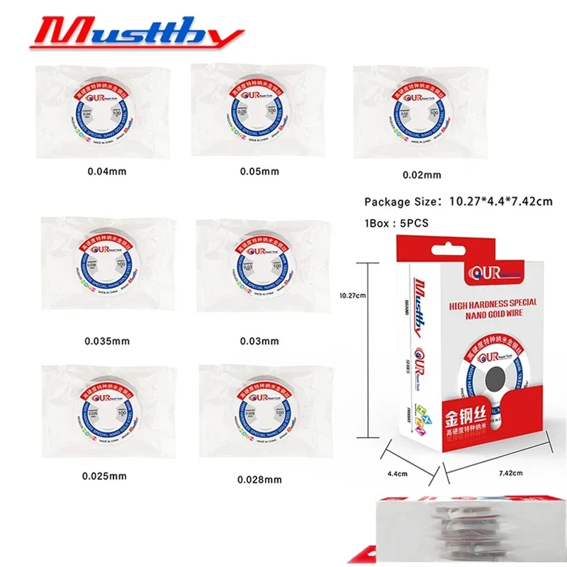 Mustthy High Hardness Nano Gold Steel Wire 100M 0.02-0.05mm LCD Screen Separator Wire Mobile Phone Repair Tool