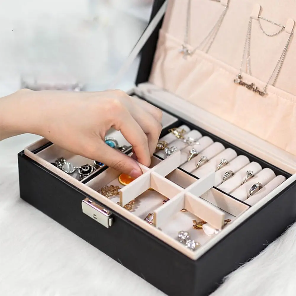 

New Two-layer Jewelry Storage Box PU Leather with Lock Catch Jewelry Organizer Travel Jewelry Box​ Earring & Storage​