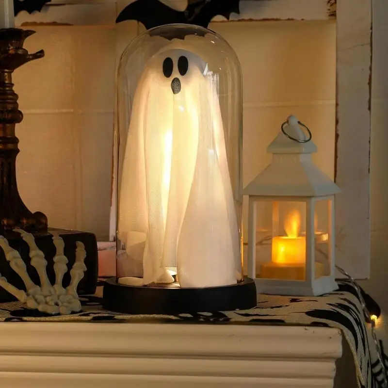 Light Up Ghost In Cloche Halloween Handcrafted Ghost Cloche Ghost Under Glass Cloche For Indoor Table Rich Festive Atmosphere