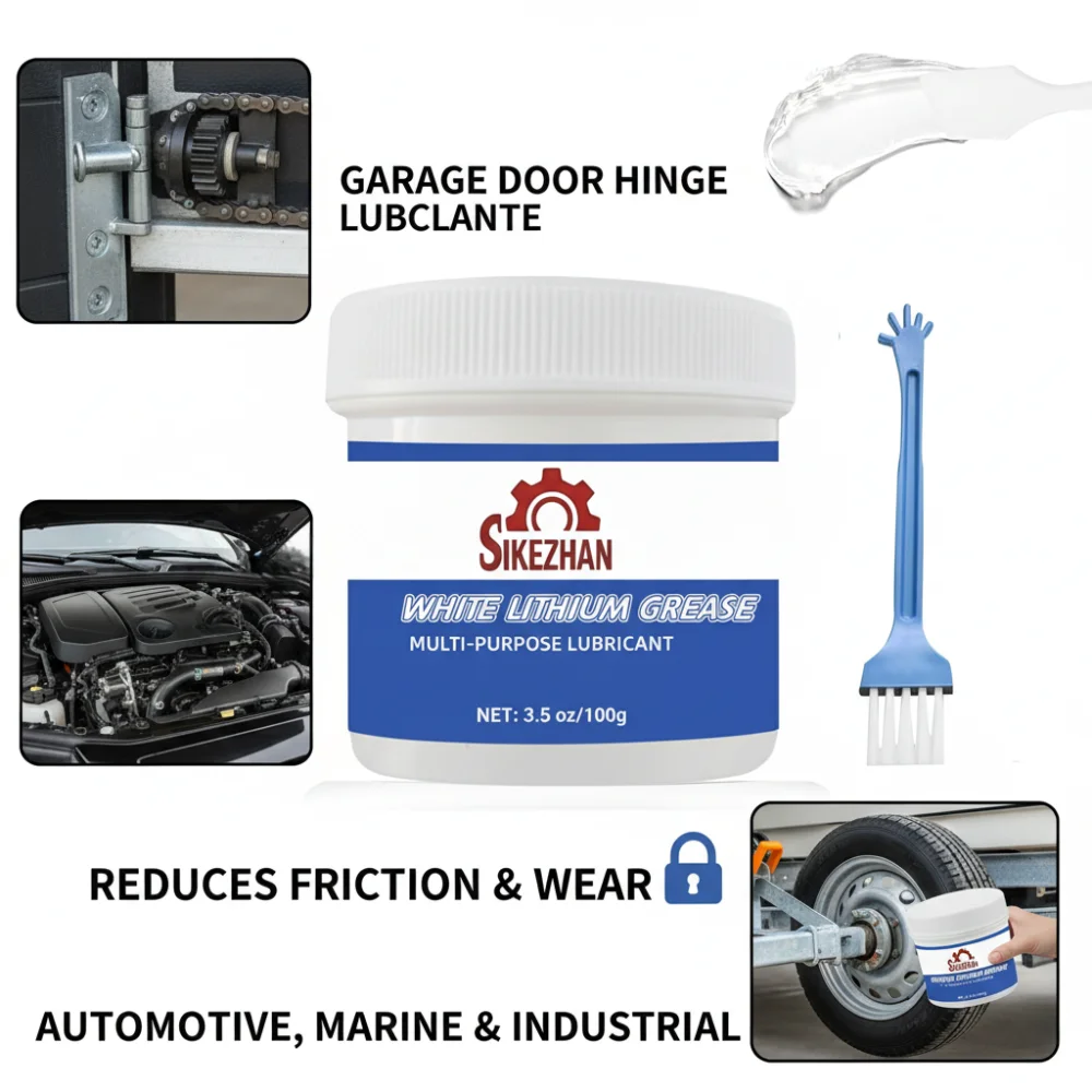 White Lithium Grease with Brush, Multi-Purpose Lubricant for Metal, Garage Doors, Automotive, Marine & Industrial