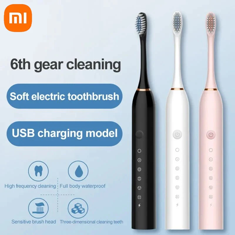 Xiaomi New Electric Ultrasonic Toothbrush 6 Mode Home Soft Hair USB Charging Waterproof Adult Tooth Cleaner Automatic Couple Set