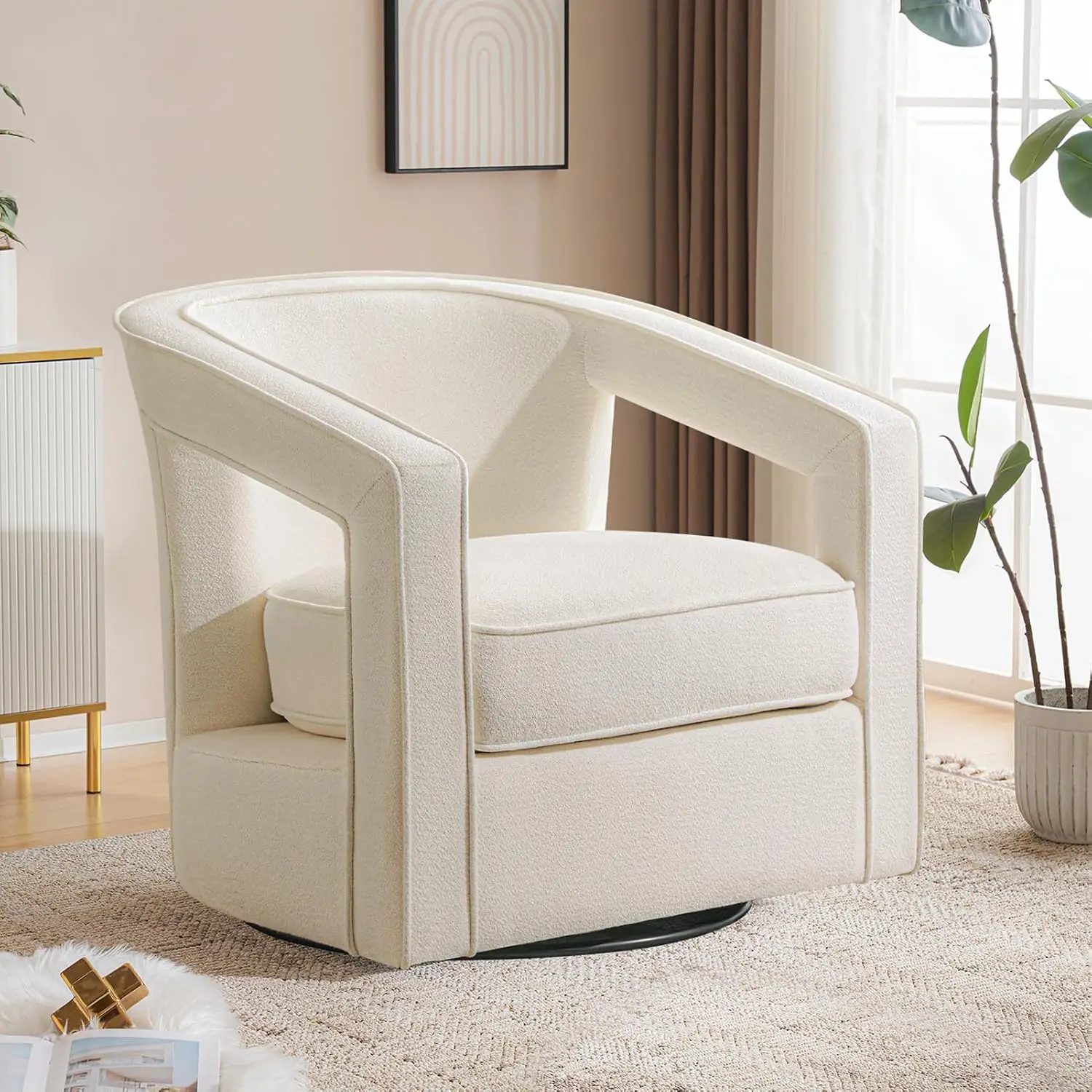 Chenille Swivel Accent Chair, Upholstered Barrel Chair with Curved Back, Reading Chair for Living Room Bedroom, Customized