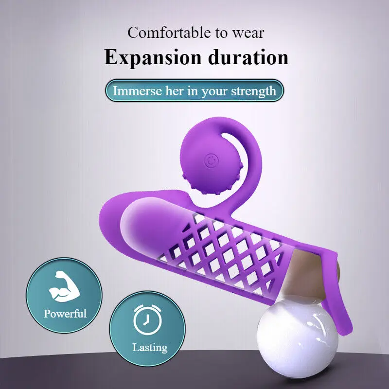 Male Purple Grid Penis Set Dick Bondage 10Frequency Speed Vibrator Penis Enlargement Delayed Ejaculation Couple Flirting Sex Toy view 3