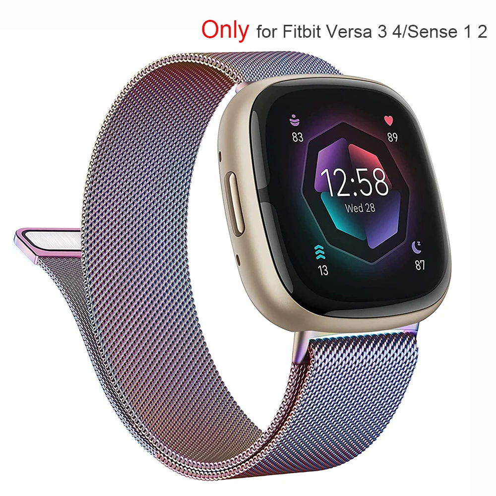 Magnetic Bracelet Band For Fitbit Versa 4 3 Stainless Steel Mesh Watch Strap Loop For Fitbit Sense 2 Replacement