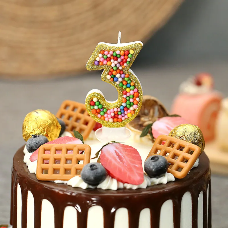Digitale kreative Gold Stroke gemischte Farbe Perlen Geburtstag Kuchen Party Kerze Dekoration Ornament