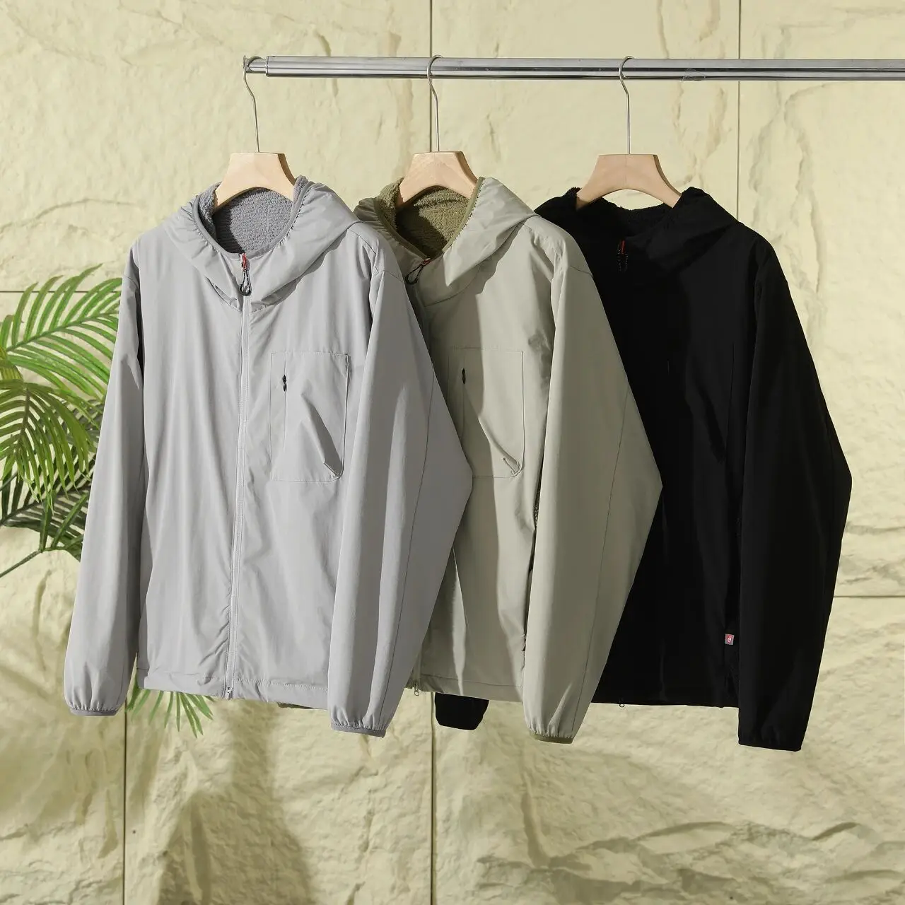 

Lightweight Fce-lined Windproof Outdoor Sports Jaet Men's Thin Hooded Casual Commuting Splicing Trendy Coat Zipper Closure