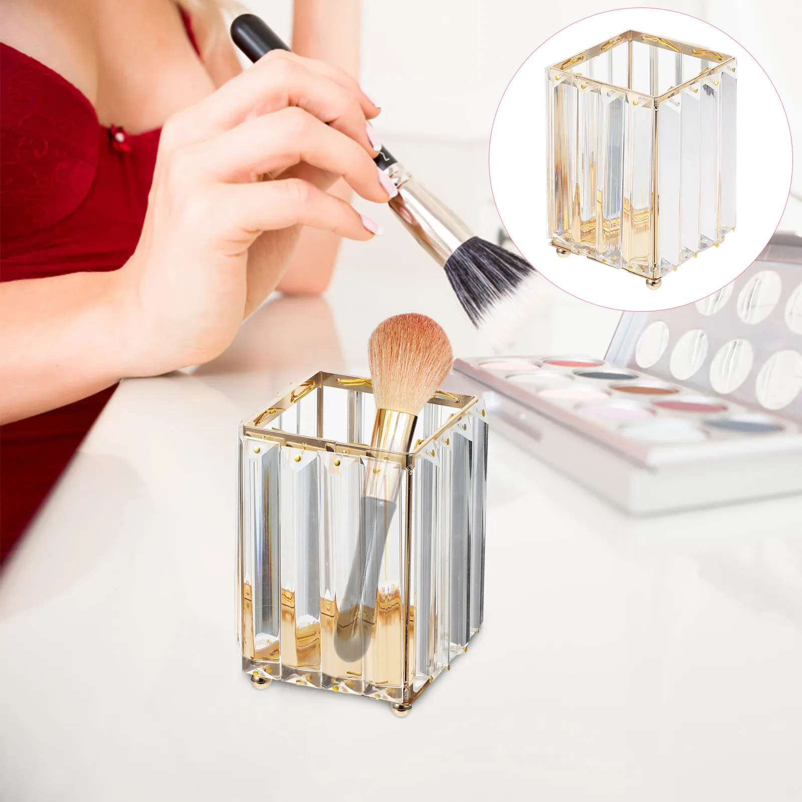 Multifunctional Compact Lightweight Makeup Brush Holder Desktop Pen Holder Storage Bucket Travel Gym Camping Bathroom