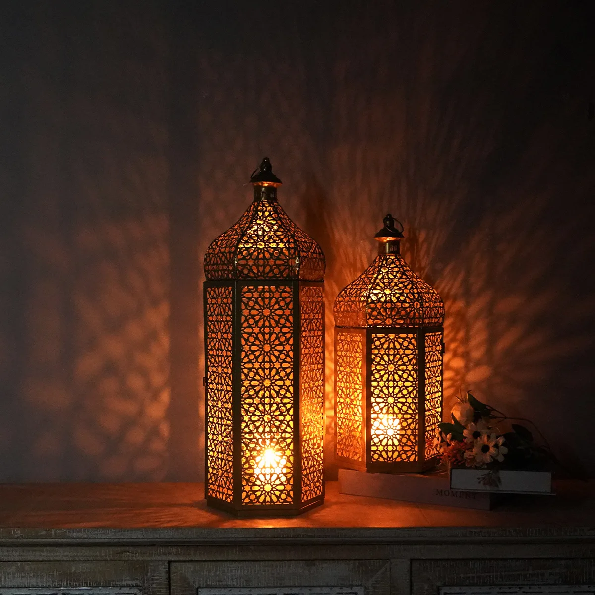 Middle East Festival Floor Gale Light Morocco Ambient Light Lantern Hollow Candlestick Home Office Ornament