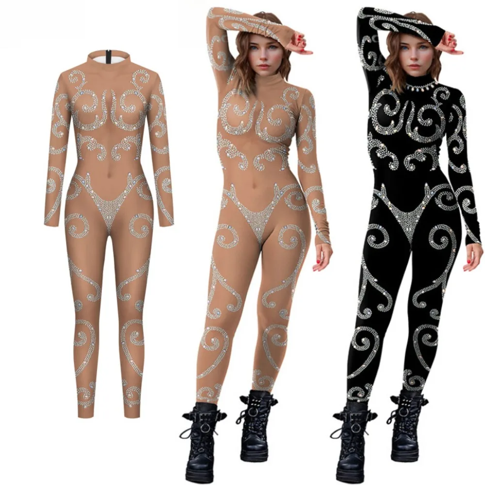 

Women Bodysuit 3D Printing Cosplay Costumes Long Sleeeve Holiday Party Clothes Lady Fitness Zentai Suits Performance Catsuits