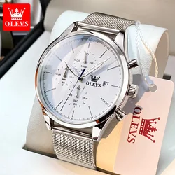 OLEVS 2881 Original Men's Watch Mesh Steel Strap Classic Small Dial Chronograph Calendar Wristwatch Luxury Quartz Watch for Man