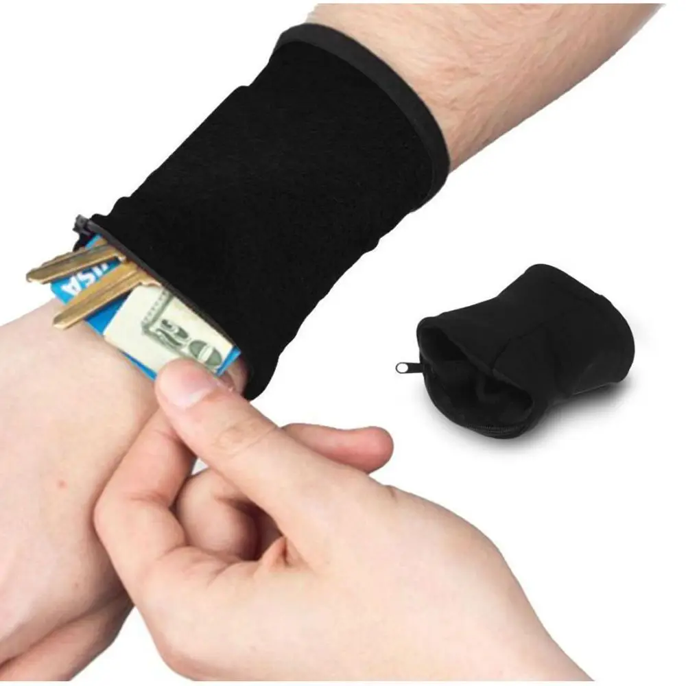 Unisex Sport Brace Pouch Arm Band Hand Guards Sweatband Wrist Wallet Wrist Protector Zipper Wristband