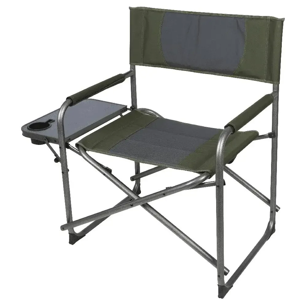 Oversized Foldable Director Chair with Side Table XL Seat Green Outdoor Camping 600lbs Capacity Easy Transport and Storage