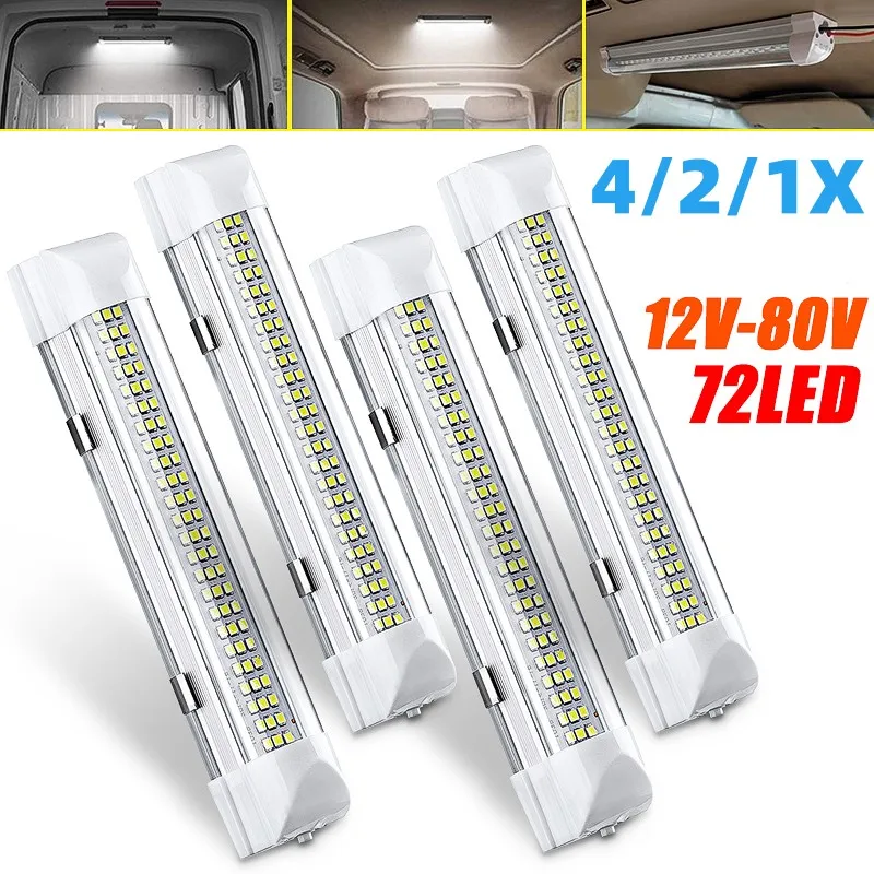 

4/2/1Pcs 12V-80V 72 LED Car Interior Strip Light Bar Luggage Compartment Light On/Off Switch for Van Lorry Truck Camper Boat
